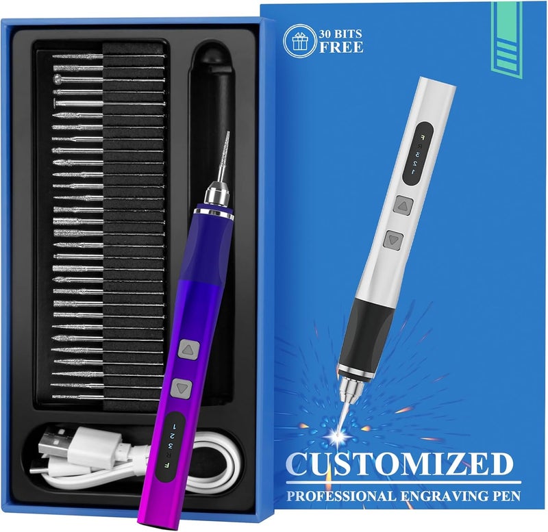 Kaibced [Dual-Directional Rotation] Electric Engraving Pen, Ultimate Cordless Engraving Pen for Artists & DIYers - Engrave 60+ Surfaces - Beginner Friendly- 30 Bits & Mastery Guide - Image 2